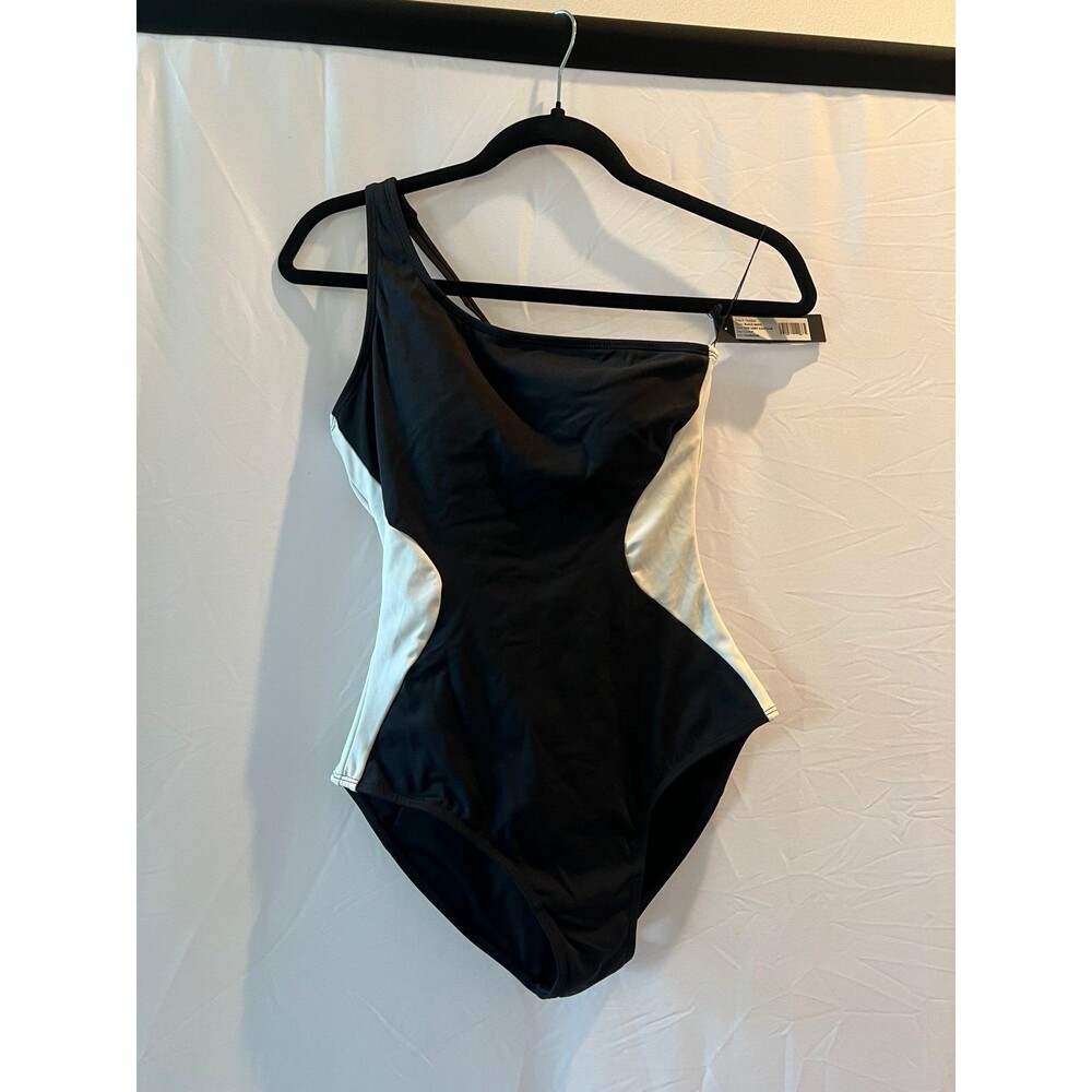 Ta3 Black White One-Shoulder Swim One Piece Contour discontinued Small Short NWT